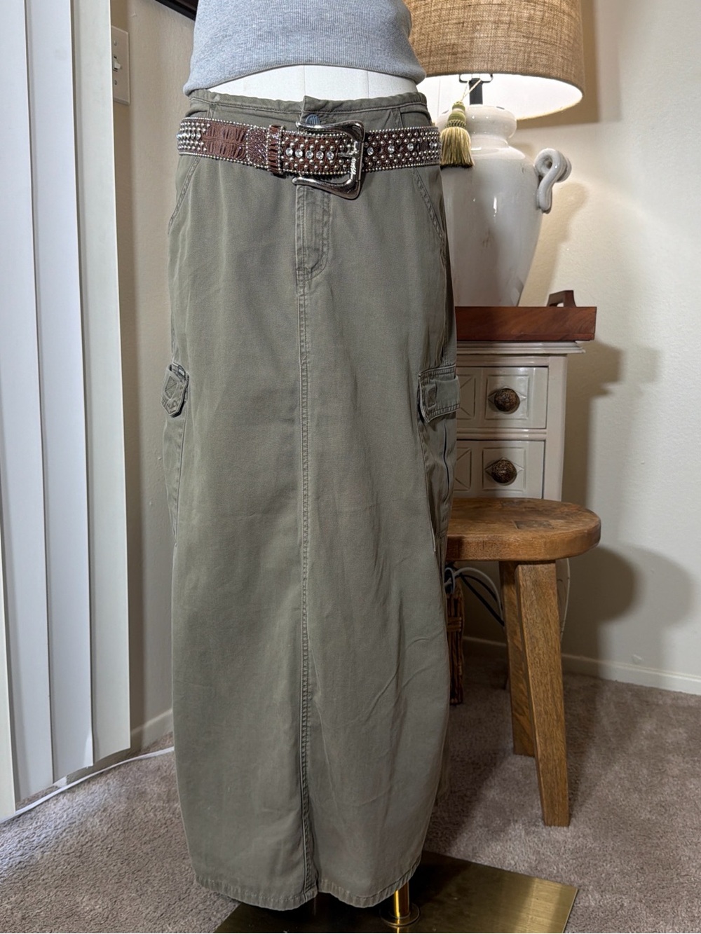 Squeeze Jeans Olive Cargo Maxi Skirt